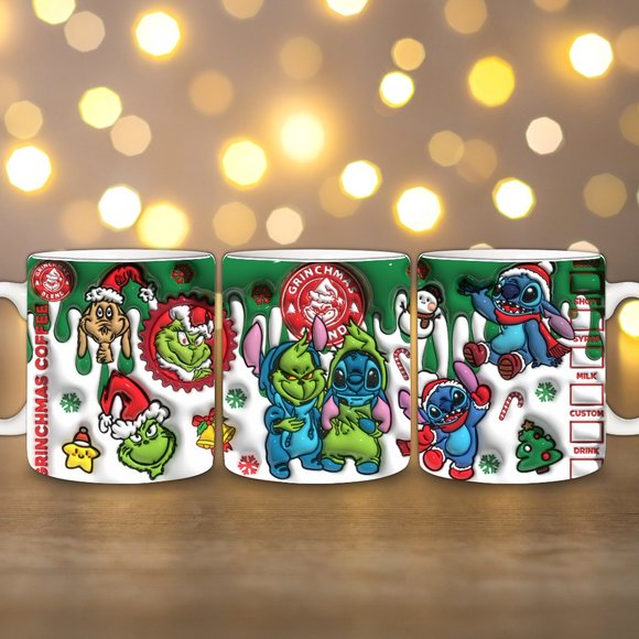 15oz Grinch Christmas 3D Coffee Mug Ceramic Cup - Picture 2 of 2
